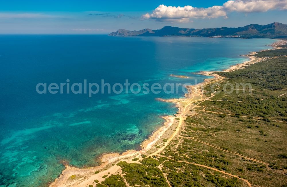 Can Picafort from the bird's eye view: Water surface at the bay along the sea coast in Can Picafort in Balearic island of Mallorca, Spain