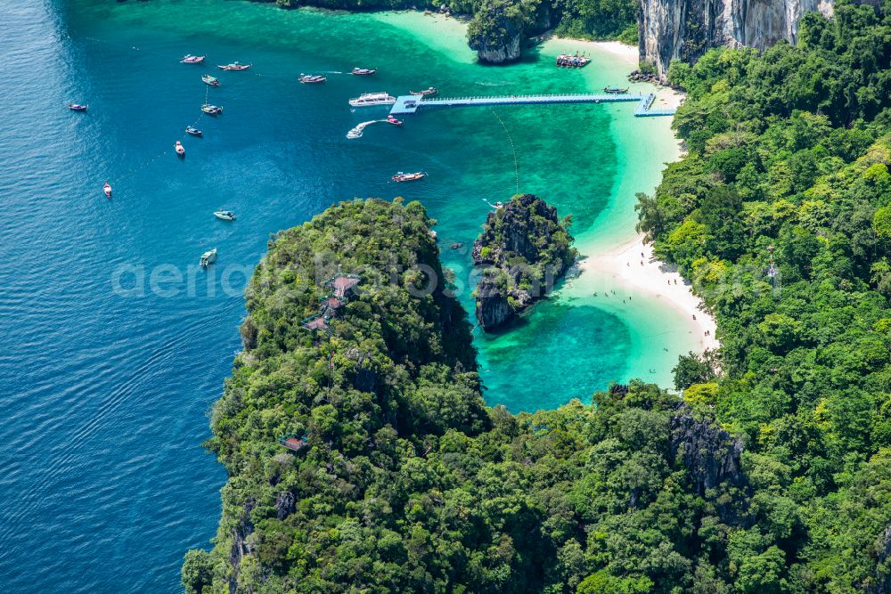 Nong Thale from the bird's eye view: Water surface at the bay along the sea coast Hong Island in Nong Thale in Krabi, Thailand