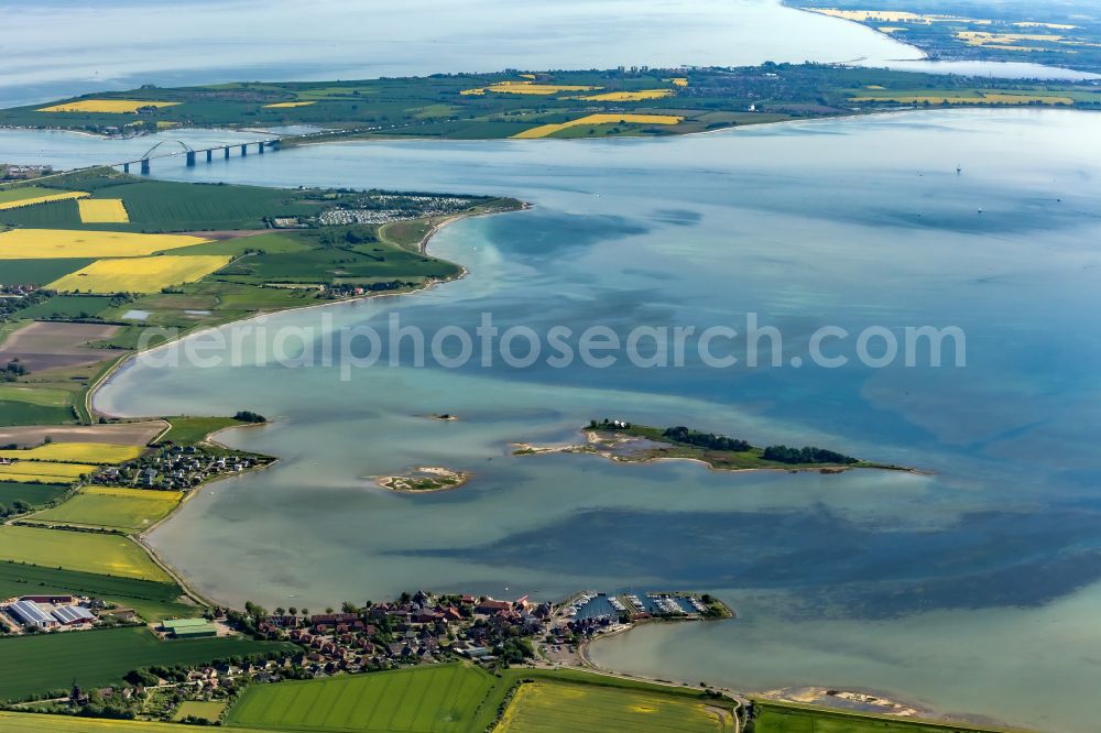 Aerial image Fehmarn - Water surface at the bay along the sea coast Lemkenhafen in Fehmarn on the island of Fehmarn in the state Schleswig-Holstein, Germany