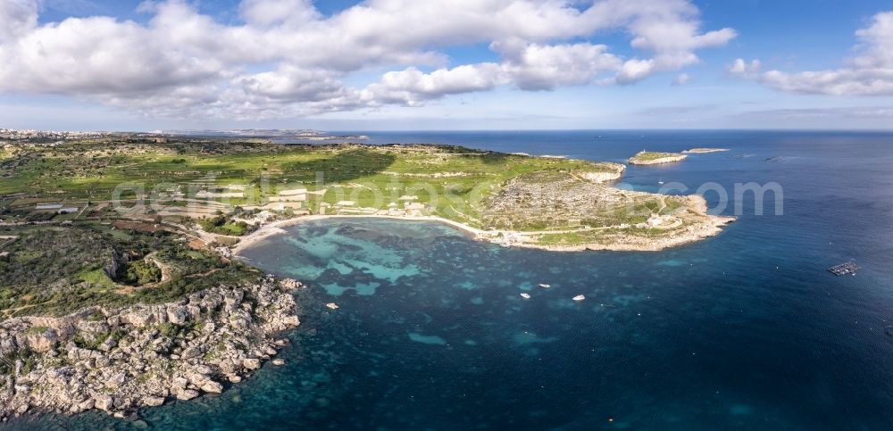 Aerial photograph Il-Mellieha - Water surface at the bay along the sea coast of the Mediterranean in Il-Mellieha in , Malta