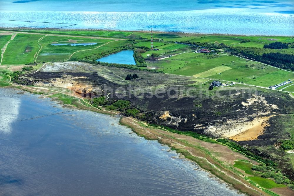 Morsum from above - Water surface at the bay along the sea coast Morsumer Kliff in Morsum on Island Sylt in the state Schleswig-Holstein, Germany