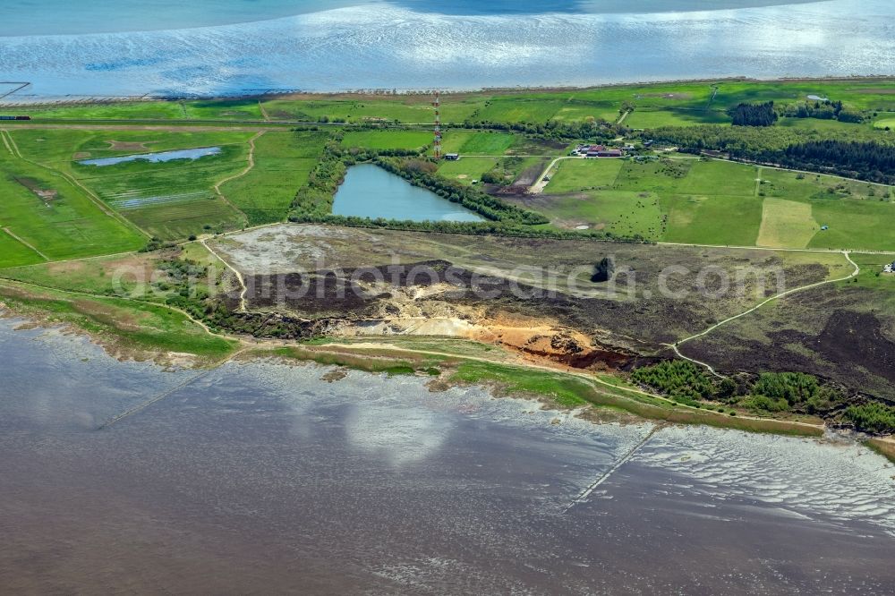 Aerial image Morsum - Water surface at the bay along the sea coast Morsumer Kliff in Morsum on Island Sylt in the state Schleswig-Holstein, Germany