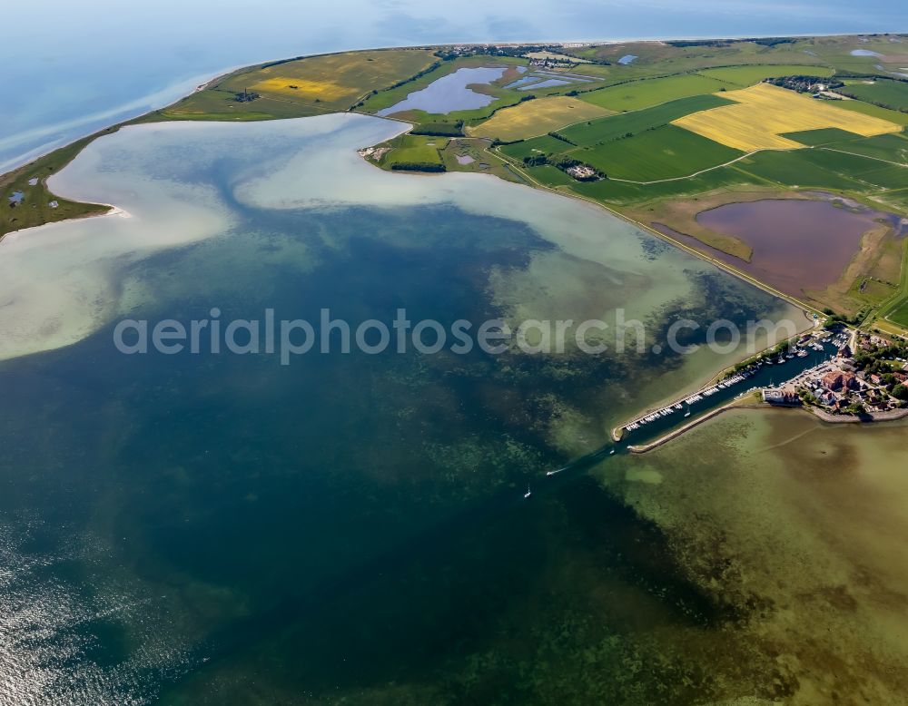 Fehmarn from above - Water surface at Orth Bay along the sea coast in Orth in Fehmarn on the island of Fehmarn in the state Schleswig-Holstein, Germany