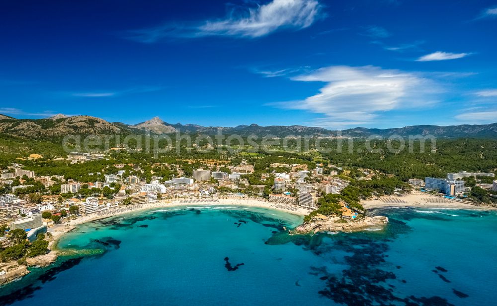 Peguera from above - Water surface at the bay along the sea coast in Peguera in Balearic island of Mallorca, Spain