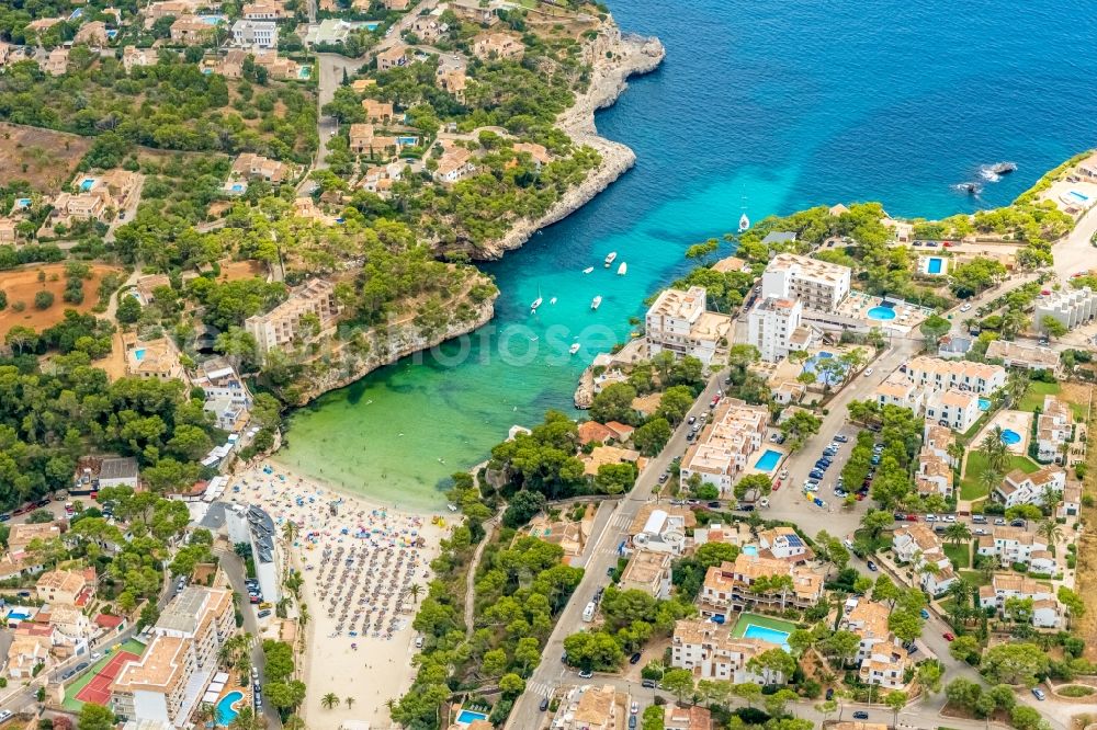 Cala Santanyi from above - Water surface at the bay along the sea coast Playa de SantanyA? in Cala Santanyi in Balearische Insel Mallorca, Spain