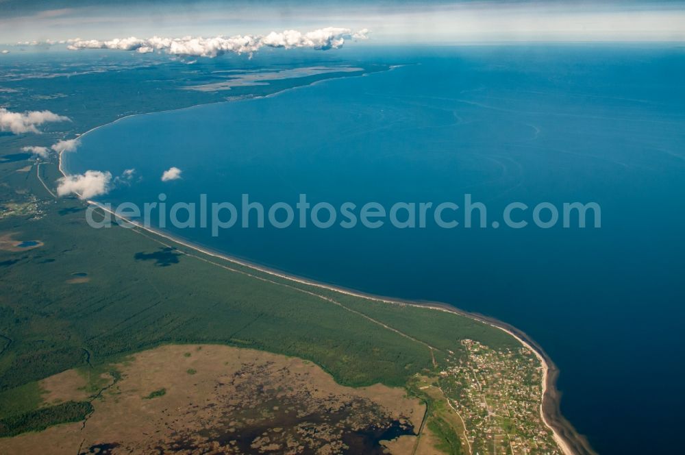 Engure from above - Water surface at the bay along the sea coast of Rigaischen Meerbusen in Engure in Latvia