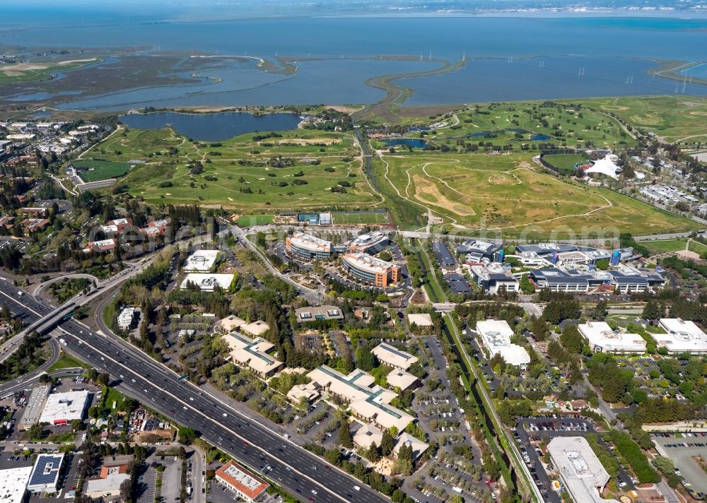 Mountain View From The Bird S Eye View Office Building Complex Googleplex With The Company Headquarters Of