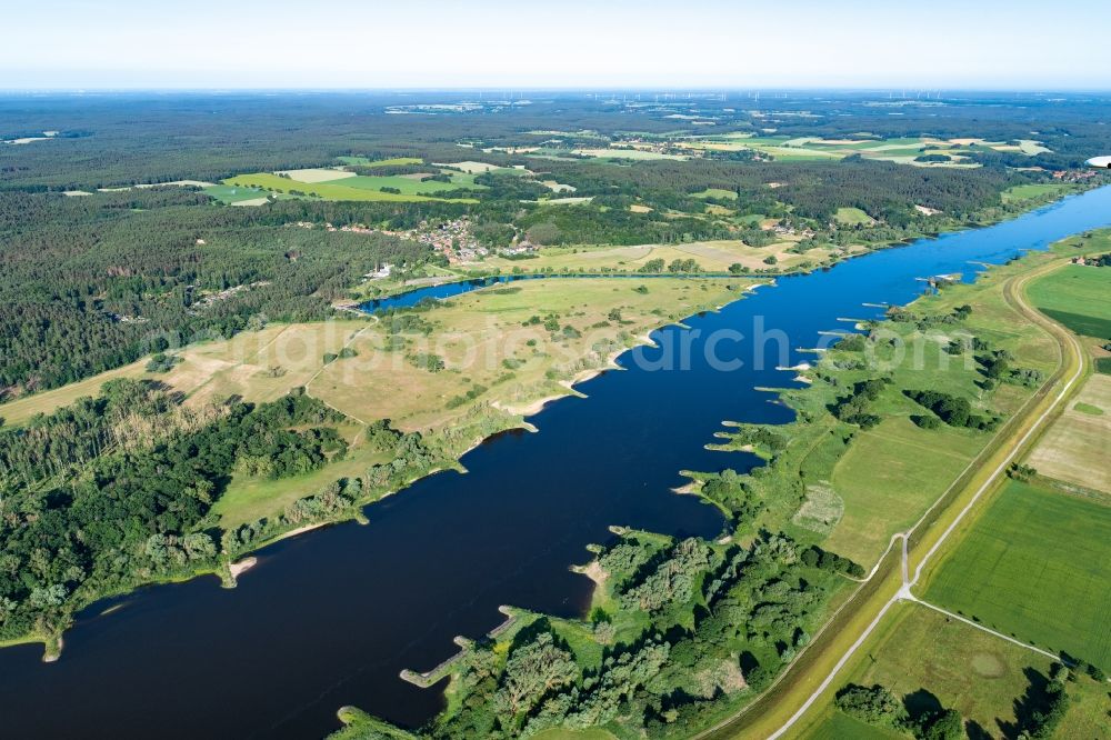 Aerial image Tiesau - Groyne head of the of Elbe - river course in Tiesau in the state Lower Saxony, Germany