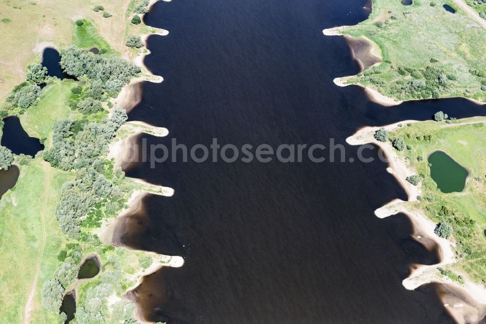 Aerial image Bleckede - Groyne head of the of Elbe river course in Bleckede in the state Lower Saxony, Germany