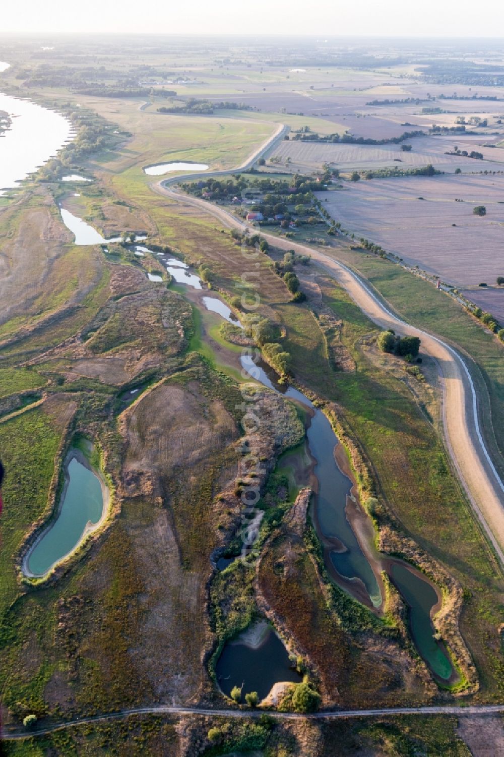 Amt Neuhaus from above - Groyne head of the of Elbe river course and its Polof in the district Pommau in Amt Neuhaus in the state Lower Saxony, Germany