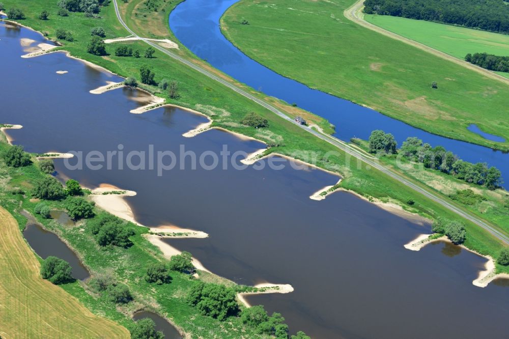 Werben from above - Groyne head of the river course der Elbe in Werben in the state Saxony-Anhalt