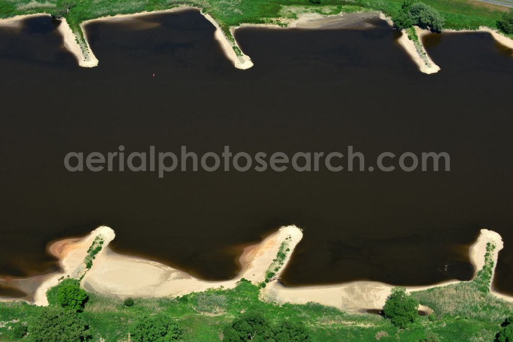 Werben from the bird's eye view: Groyne head of the river course der Elbe in Werben in the state Saxony-Anhalt