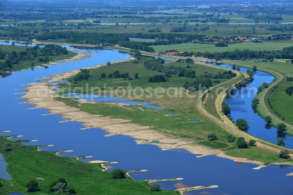 Aerial image Werben - Groyne head of the river course der Elbe in Werben in the state Saxony-Anhalt