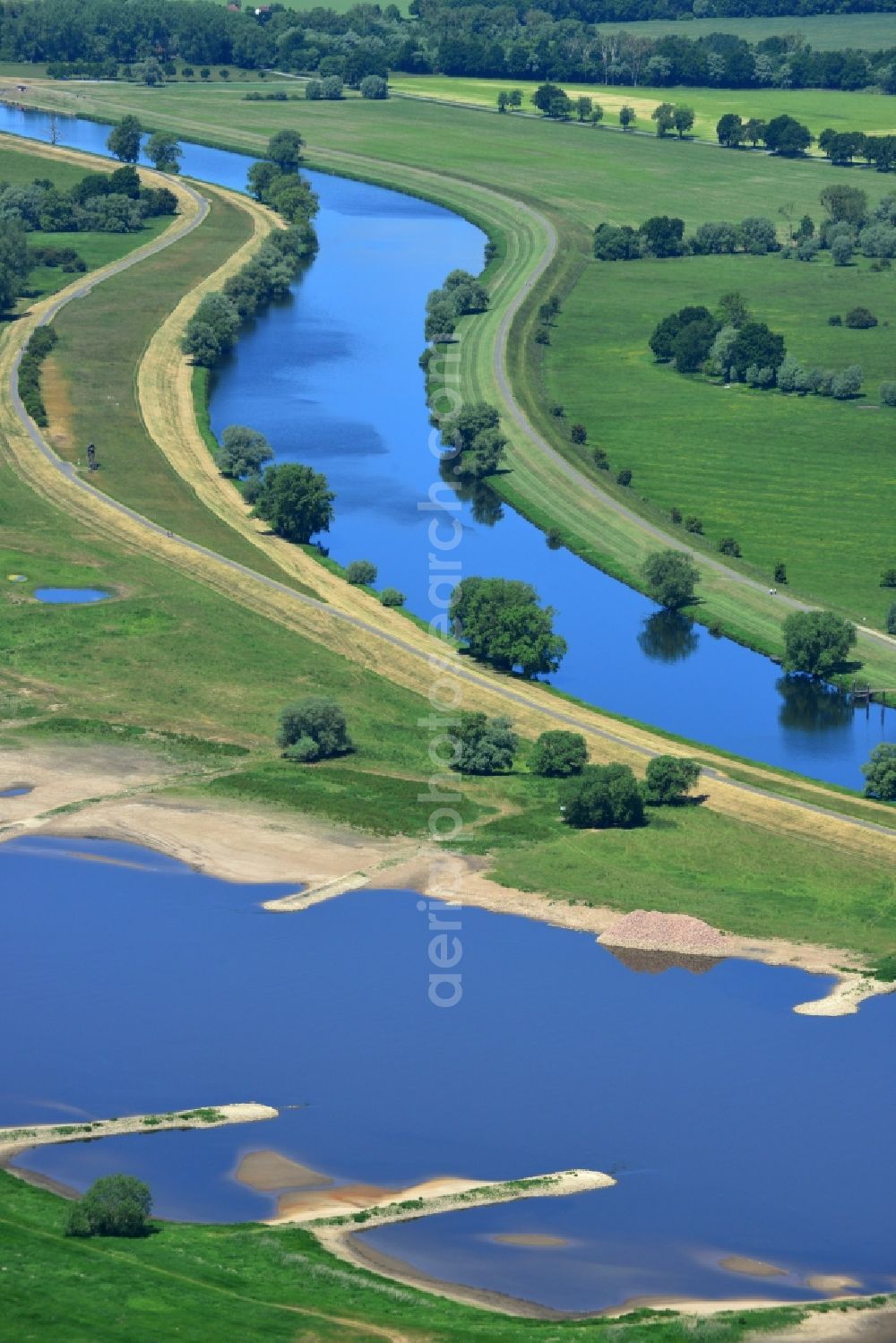 Aerial image Werben - Groyne head of the river course der Elbe in Werben in the state Saxony-Anhalt