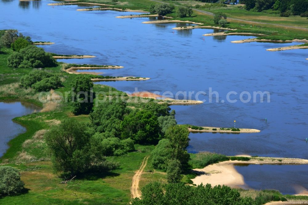 Aerial image Hansestadt Werben (Elbe) - Groyne head of the river course am Ufer der Elbe in Hansestadt Werben (Elbe) in the state Saxony-Anhalt