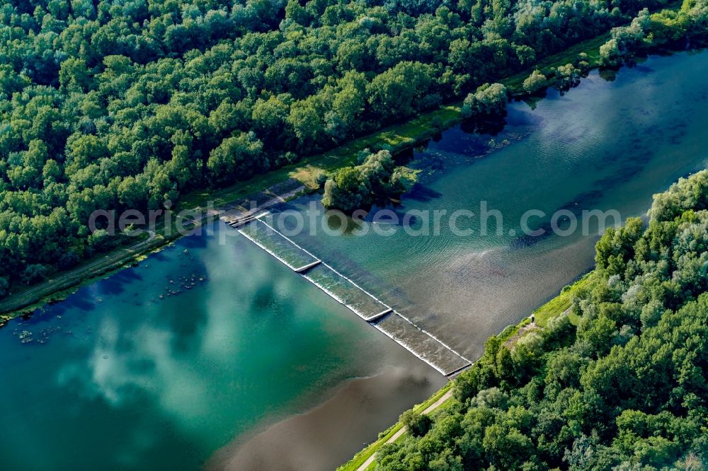 Aerial image Schœnau - Groyne head of the of Oberrheins river course in SchA?nau in Grand Est, France