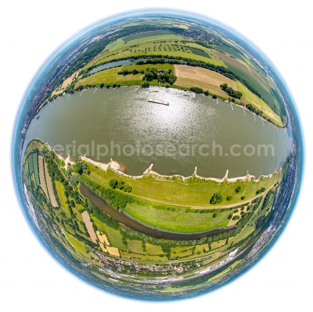 Aerial image Duisburg - Fish eye View of Groyne head of the Rhine river course in Duisburg in the state North Rhine-Westphalia