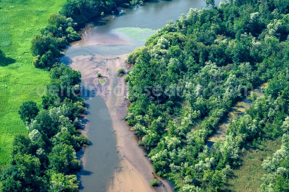 Wittenweier from the bird's eye view: Groyne head of the Rhine river course in Wittenweier in the state Baden-Wuerttemberg, Germany