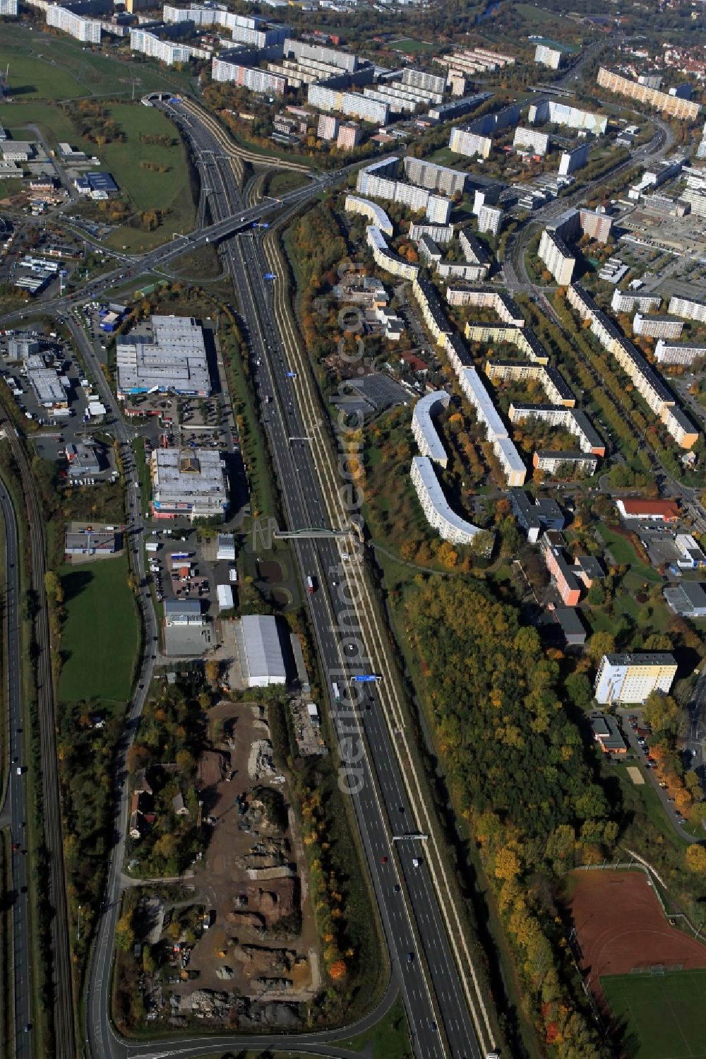 Aerial photograph Jena - Federal motorway A4 in the direction of the City Frankfurt near Lobeda district from Jena in Thuringia