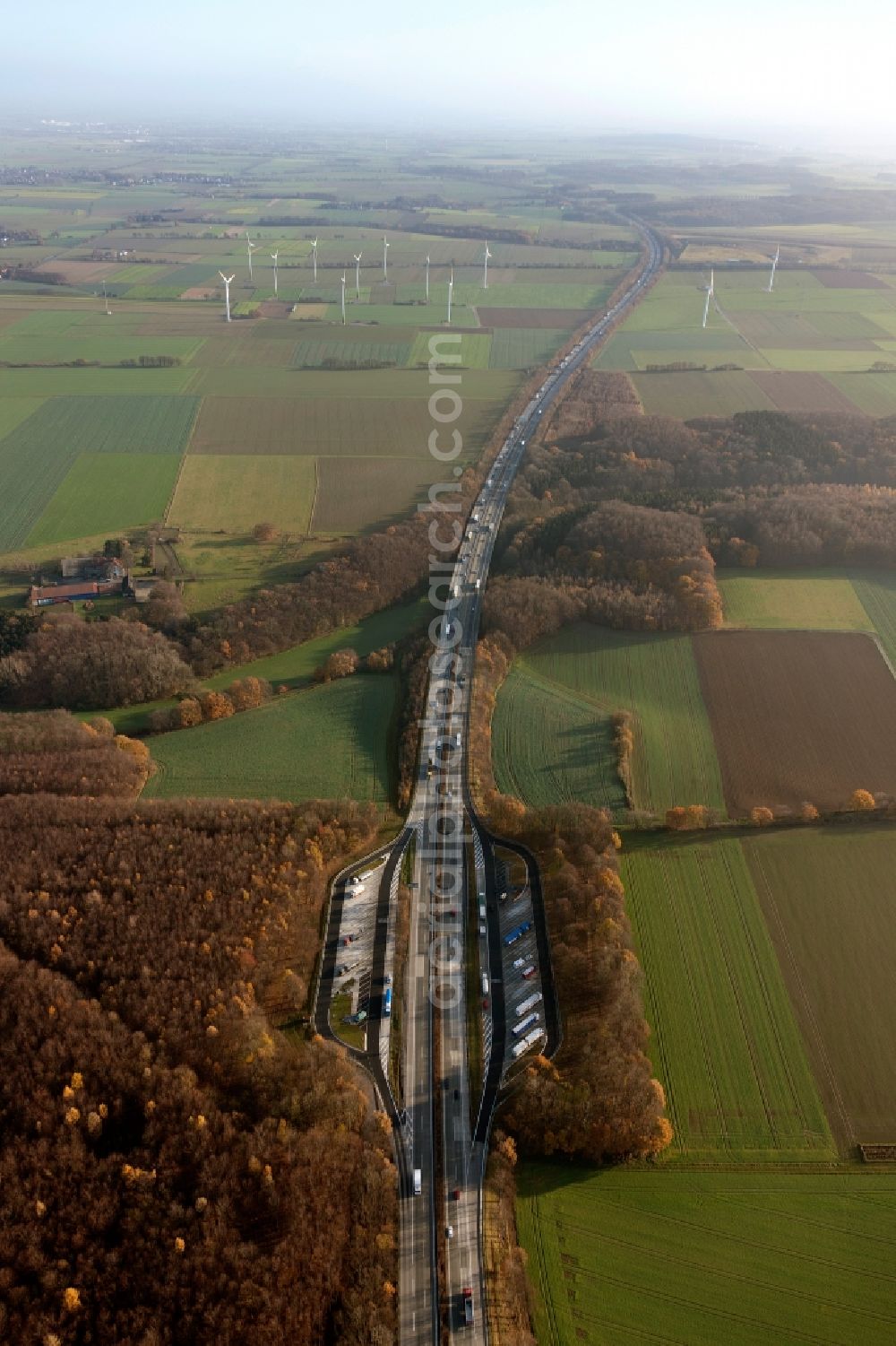 Unna from above - View of the German freeway 44 and the European Road 331 in Unna in the state of North Rhine-Westphalia