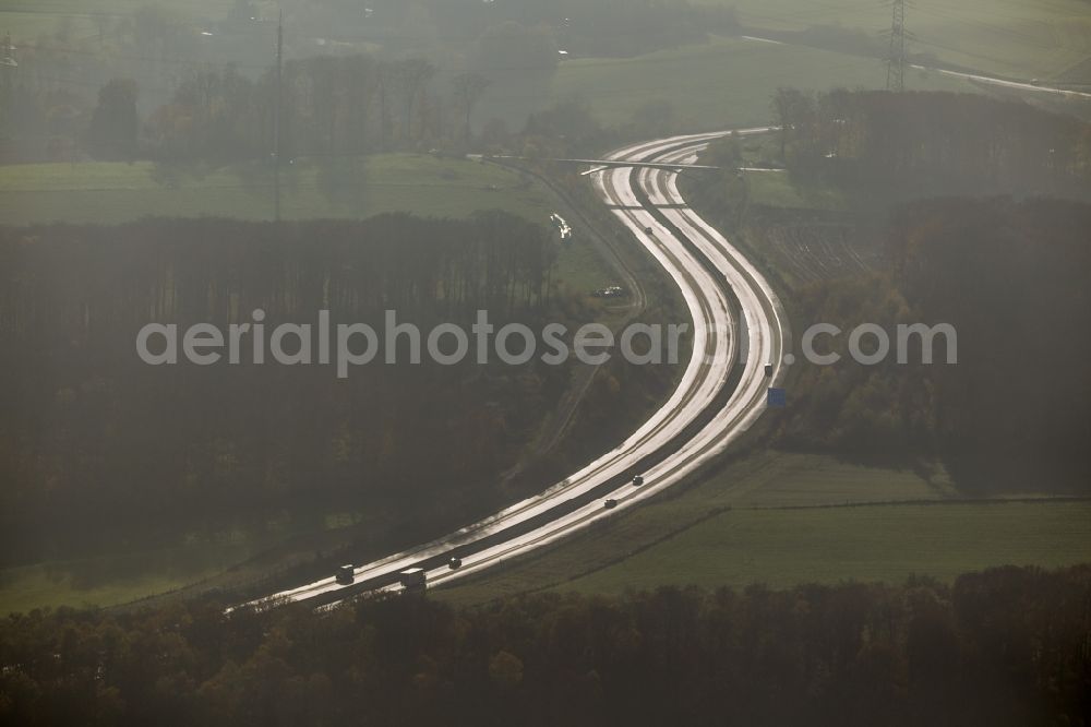 Essen from the bird's eye view: Federal motorway A46 between Essen-Kupferdreh and Velbert in the Ruhr area in North Rhine-Westphalia