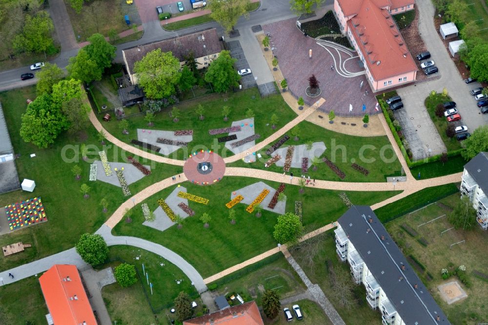 Aerial photograph Premnitz - Site of the Federal Garden Show 2015 (BUGA) in the area of the vineyard with the Birmarckturm - tower in Rathenow in Brandenburg