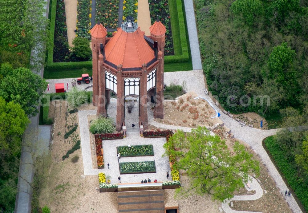 Aerial image Rathenow - Site of the Federal Garden Show 2015 (BUGA) in the area of the vineyard with the Birmarckturm - tower in Rathenow in Brandenburg