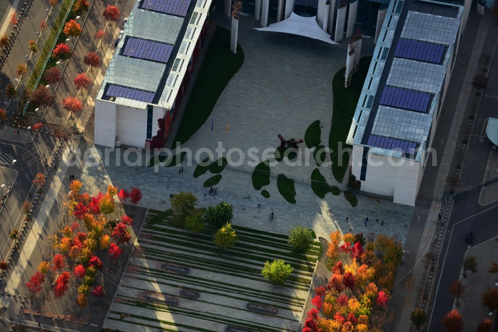 Berlin from above - Federal Chancellery between the Spree and Tiergarten Spree on the Berlin government district in the center of the German capital Berlin