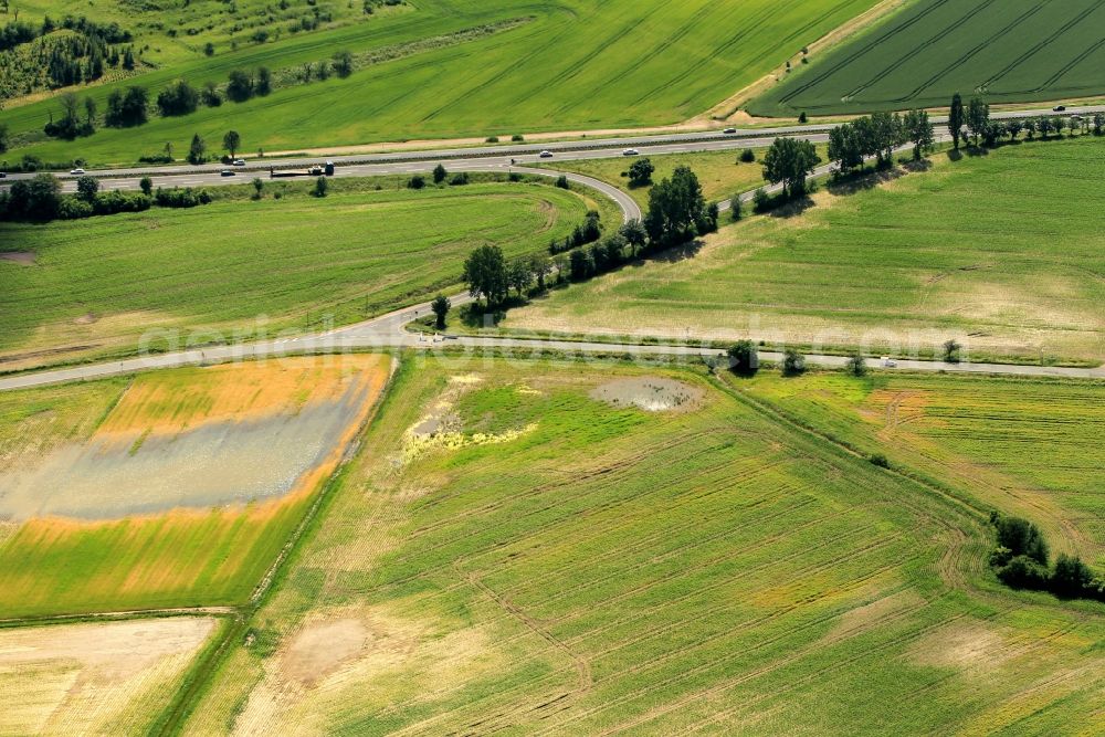 Aerial image Erfurt - Near the district Kuehnhausen of Erfurt in Thuringia State, the driveway is on the four-lane route B4 here. The highway is called in this section Hanover Street