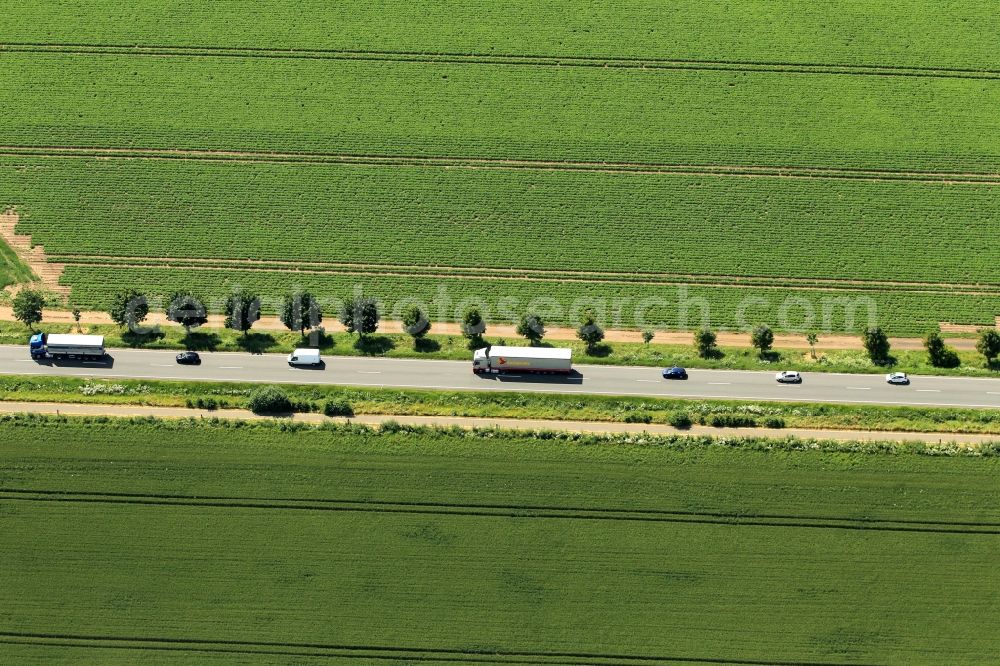 Gebesee from the bird's eye view: The federal road B176 B4 at Gebesee is a busy highway in the state of Thuringia. Parallel to the road passes a established bike