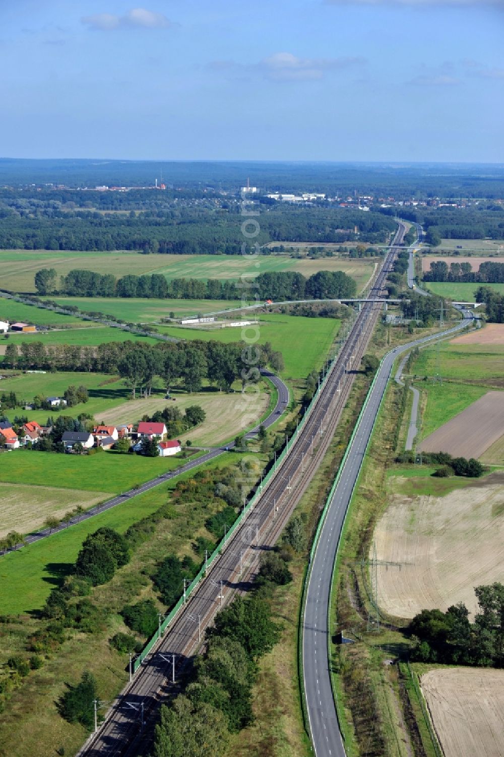 Großwudicke / Buckow from above - View of federal road 188 in Grosswudicke / Buckow in the state Brandenburg