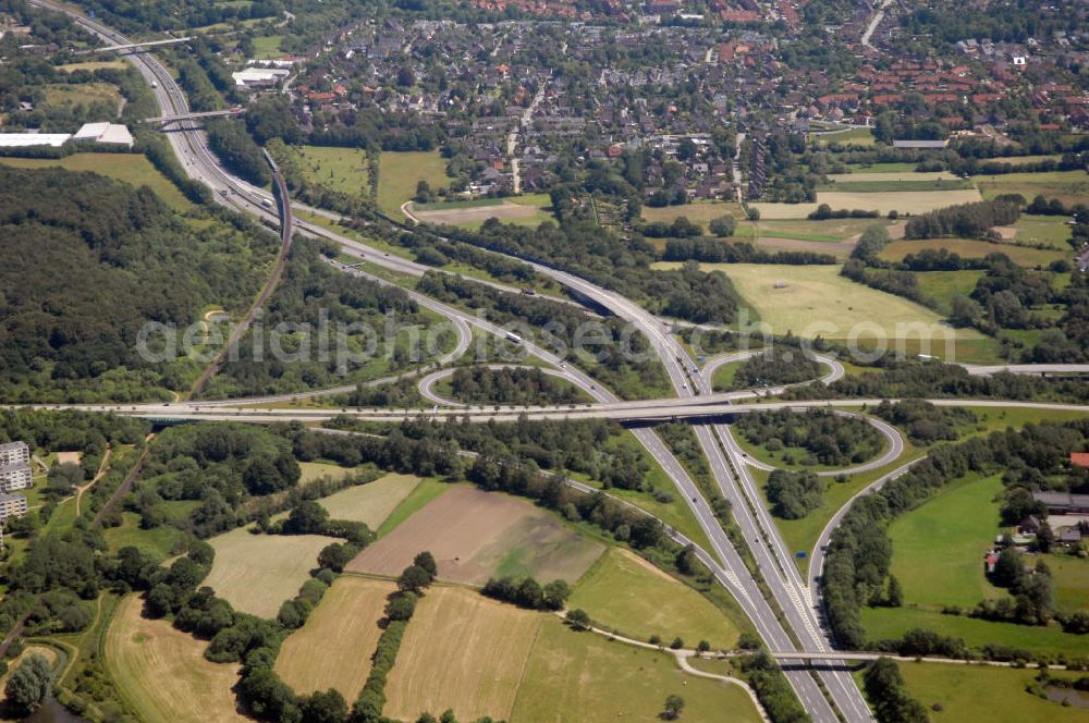 Aerial image Schönkirchen - Blick auf die Bundesstraße B 502 nahe Schönkirchen in Schleswig-Holstein. Aerial view to the German federal highway B 502 near Schönkirchen in Schleswig-Holstein.