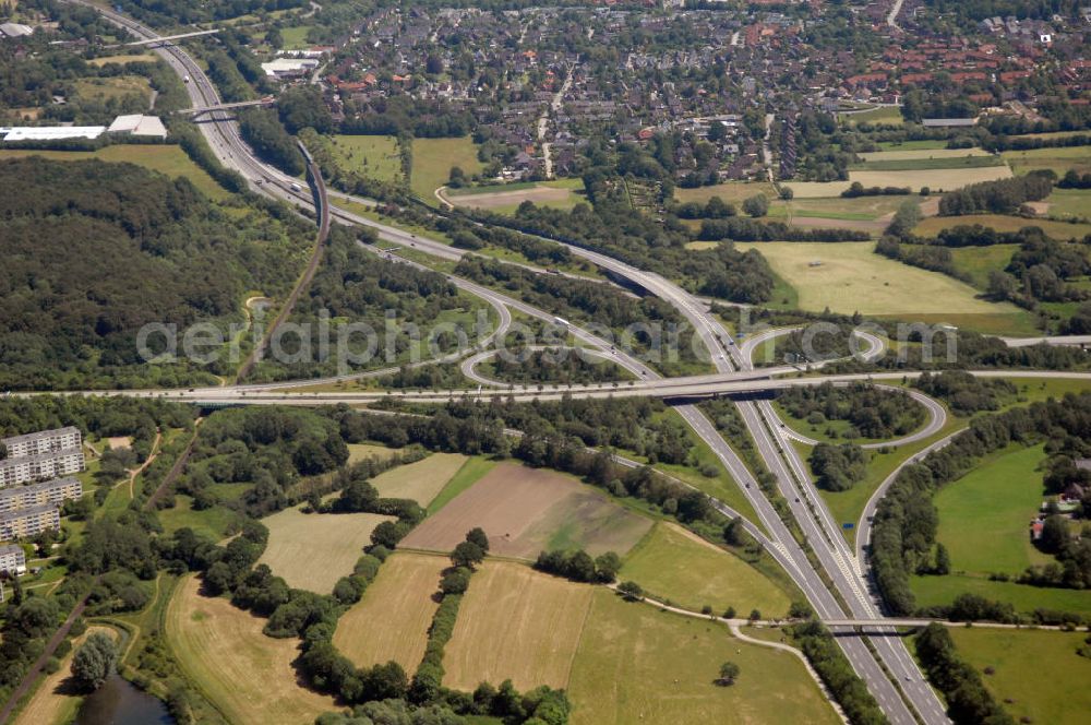 Aerial photograph Schönkirchen - Blick auf die Bundesstraße B 502 nahe Schönkirchen in Schleswig-Holstein. Aerial view to the German federal highway B 502 near Schönkirchen in Schleswig-Holstein.