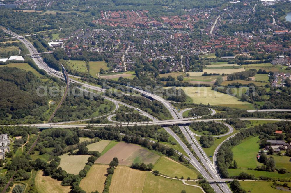 Schönkirchen from above - Blick auf die Bundesstraße B 502 nahe Schönkirchen in Schleswig-Holstein. Aerial view to the German federal highway B 502 near Schönkirchen in Schleswig-Holstein.