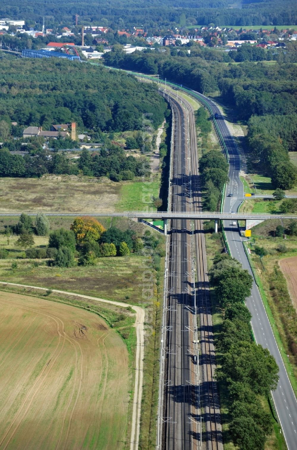 Rathenow from above - View of federal road 188 in Rathenow in the state Brandenburg