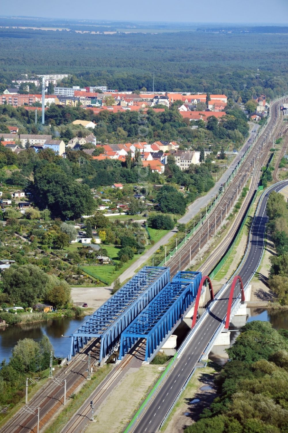 Rathenow from above - View of federal road 188 in Rathenow in the state Brandenburg