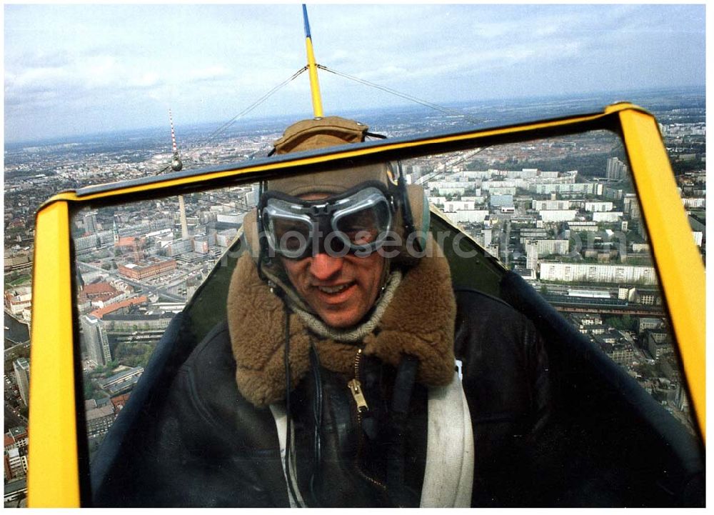 Aerial image Berlin - Bundeswehrpilot Klaus Plasa in einer Boeing Starman anläßlich der ersten ILA in Berlin-SXF über der Stadt