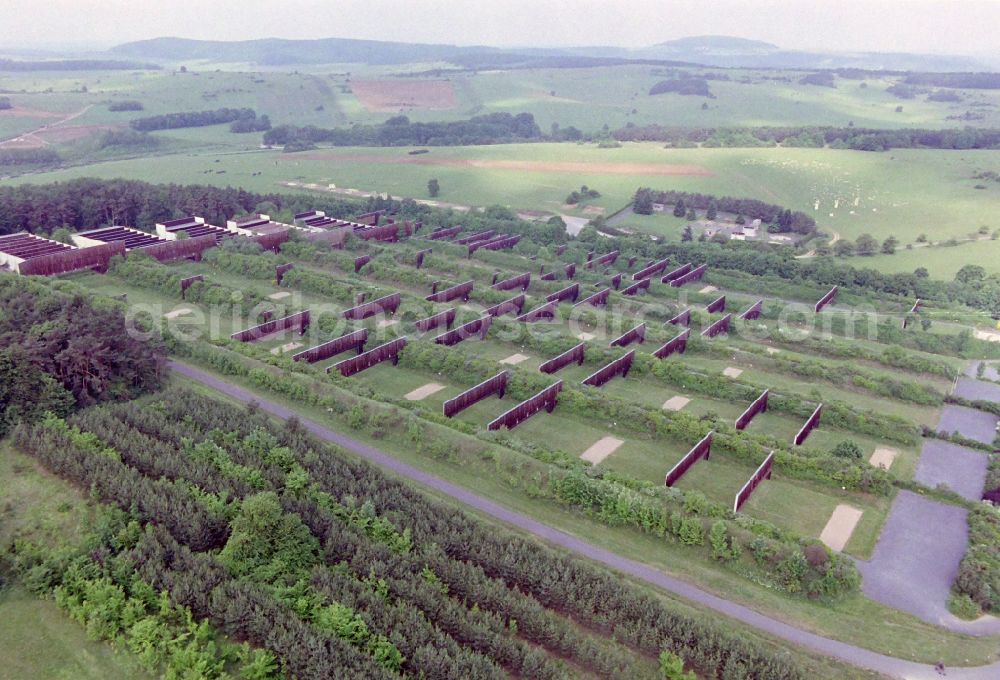 Hammelburg from above - Training Area firing range aerea at the TUeP military training area in Hammelburg in the state Bavaria, Germany