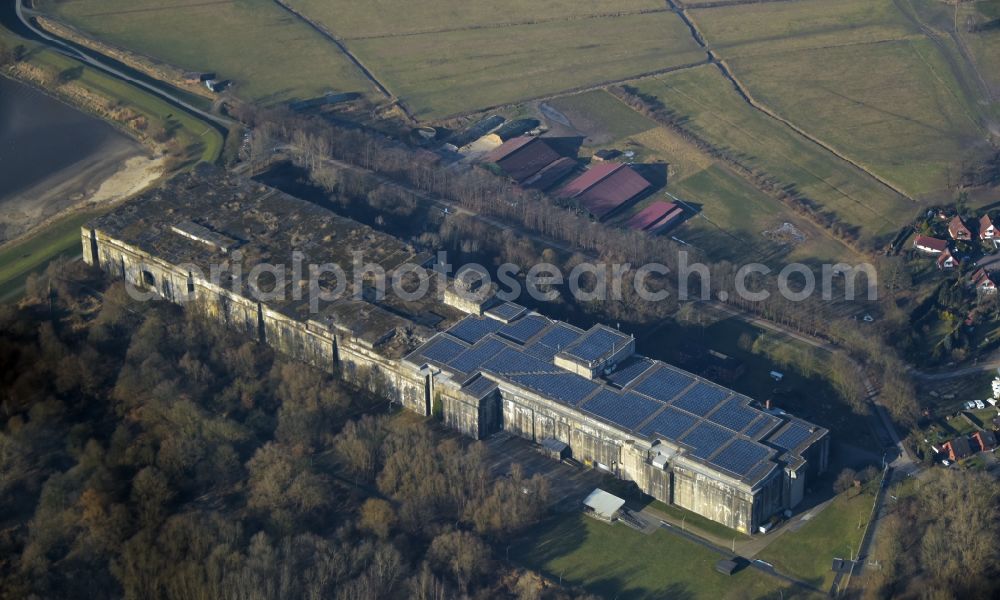 Aerial photograph Bremen - Bunker building complex made of concrete and steel U-Boot-Bunkerwerft Valentin in the district Rekum in Bremen