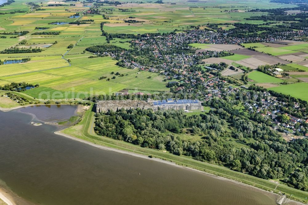 Bremen from above - Bunker building complex made of concrete and steel U-Boot-Bunkerwerft Valentin in the district Rekum in Bremen