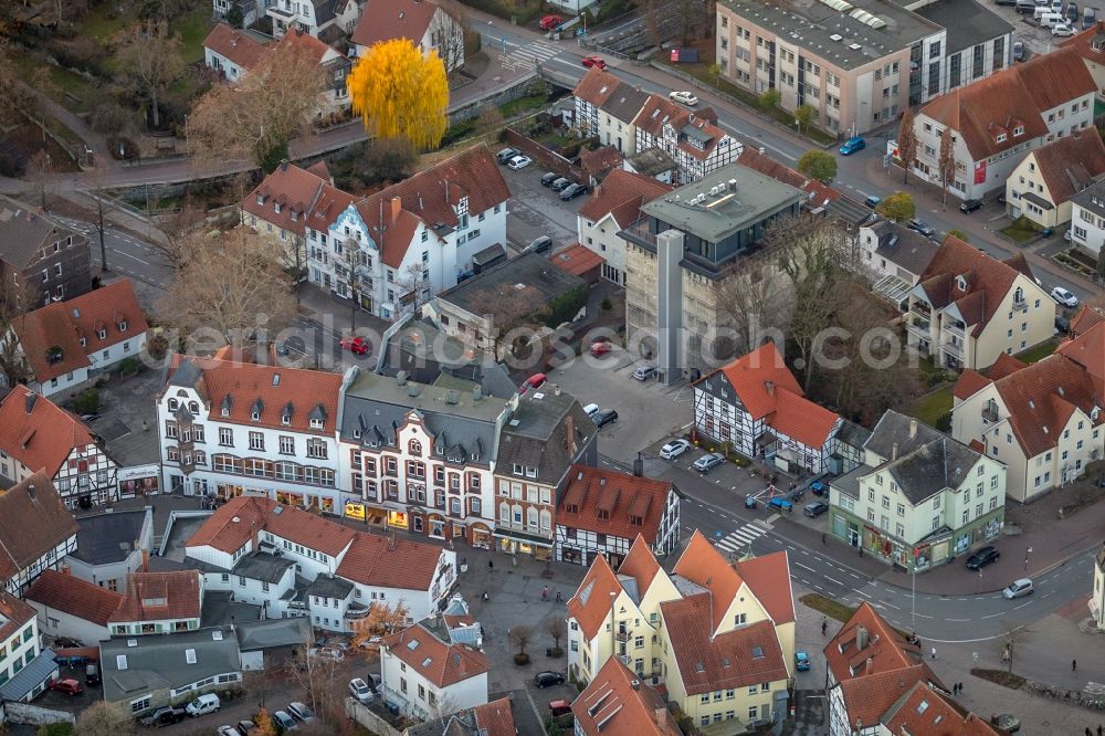 Aerial image Soest - Bunker building complex made of concrete and steel Hochbunker on Bruedertor on Noetten-Brueder-Wallstrasse in Soest in the state North Rhine-Westphalia, Germany