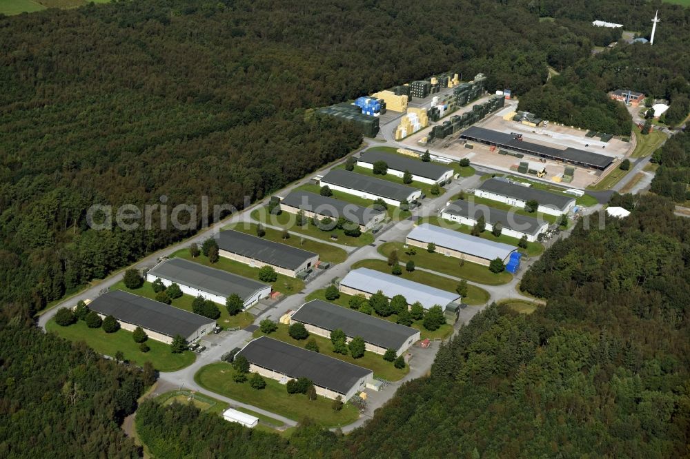 Aerial image Wester-Ohrstedt - Bunker complex and munitions depot on the military training grounds german army in Wester-Ohrstedt in the state Schleswig-Holstein