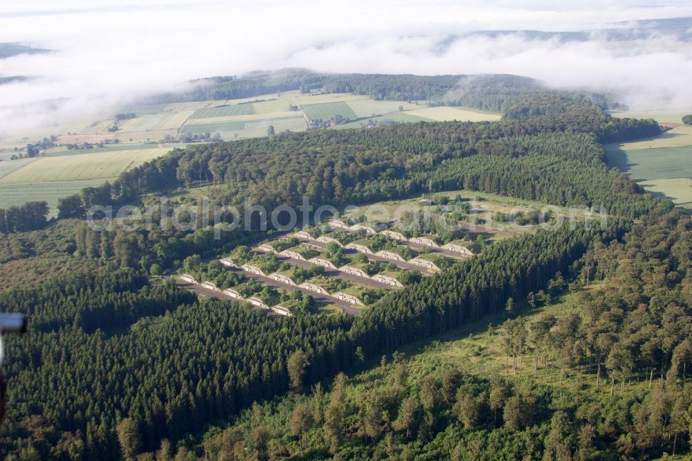 Aerial photograph Brakel - Bunker complex and munitions depot on the military training grounds in the district Bellersen in Brakel in the state North Rhine-Westphalia