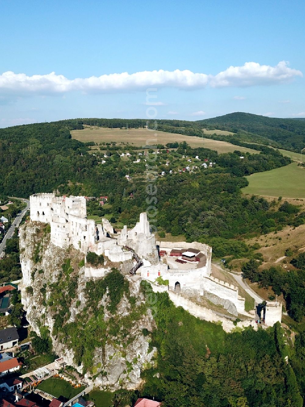 Beckov from above - Castle of the fortress in Beckov in Trenciansky kraj, Slovakia