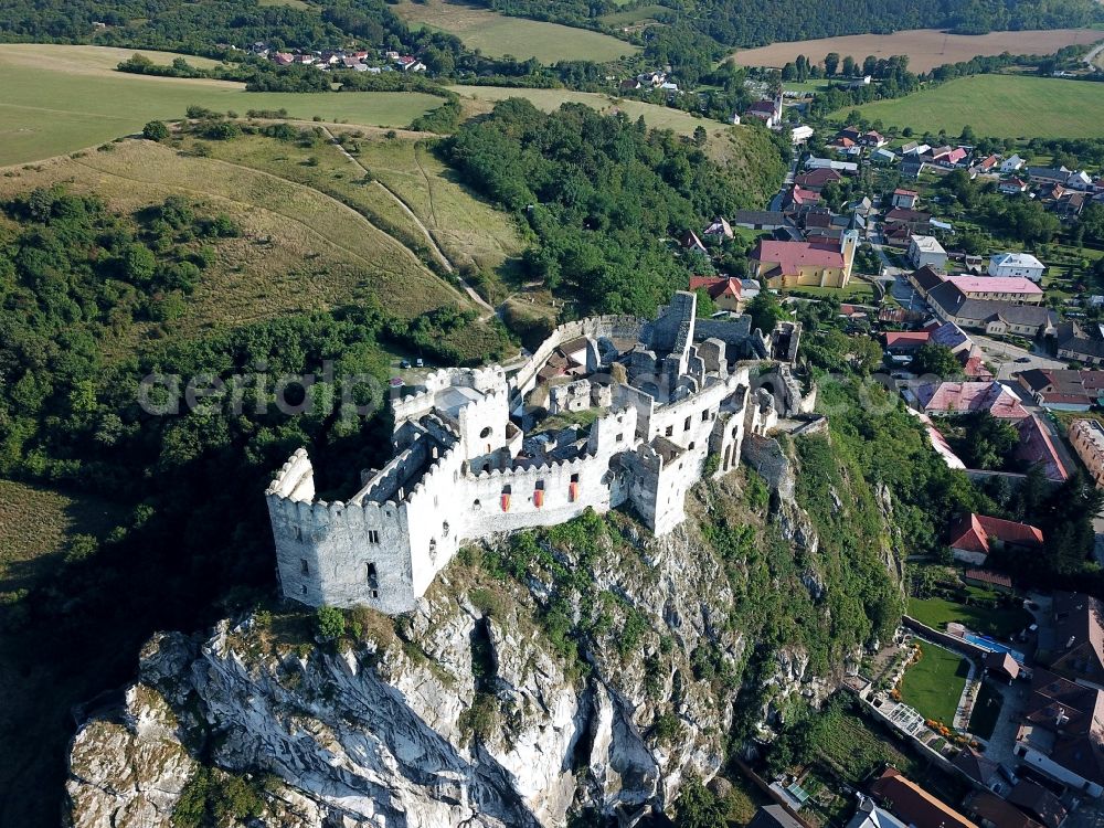 Aerial image Beckov - Castle of the fortress in Beckov in Trenciansky kraj, Slovakia