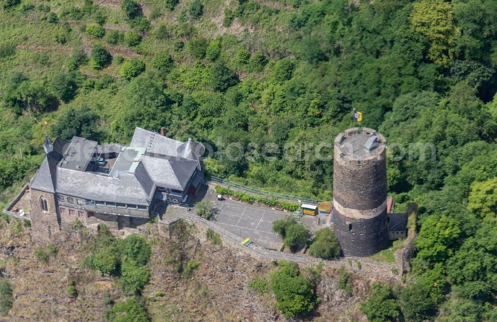 Hatzenport from above - Castle of the fortress Bischofstein in Hatzenport in the state Rhineland-Palatinate, Germany
