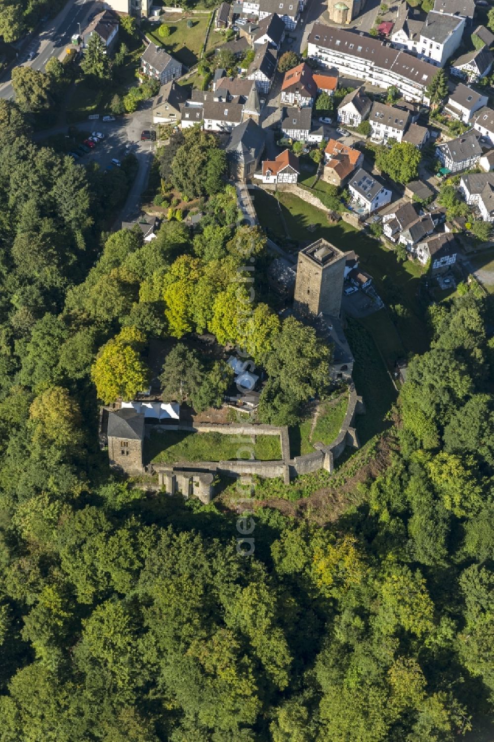 Hattingen from above - The Castle Burg Blankenstein near Hattingen in the Ruhr area in NorthRhineWestphalia