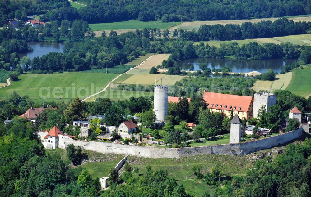 Aerial photograph Burglengenfeld - Die Burg Burglengenfeld oder Burg Lengenfeld an der Naab in der gleichnamigen Stadt Burglengenfeld, Bayern. Sie ist eine der größten in ganz Bayern. Im dritten Reich diente sie der Hitlerjugend als Jugendheim, später dann wurde die Anlage vom Sozialwerk Heuser erworben und ist heute ein heilpädagogisches Zentrum. Castle Burglengenfeld or castle Lengenfeld at the river Naab in the city Burglengenfeld, Bavaria. It is one of the biggest castlews in Bavaria. In the third Reich it served as a youth center of the Hitler Youth, later then the Sozialwerk Heuser acquired the castle ground and established a curative education center there.