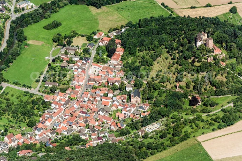 Werbach from above - Castle of the fortress and Burgpark Gamburg in Werbach in the state Baden-Wuerttemberg, Germany