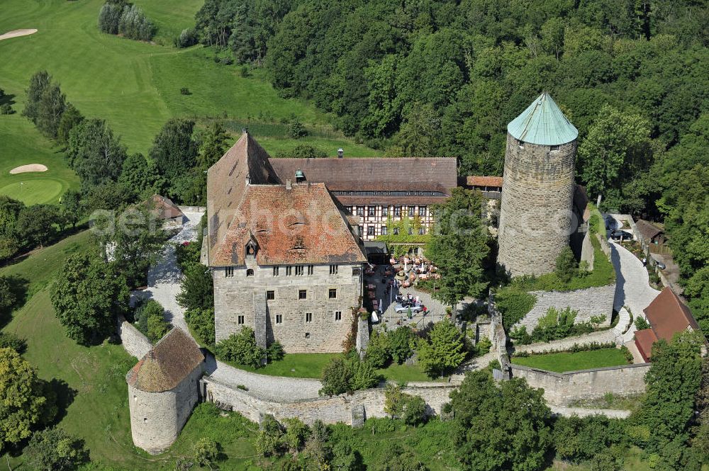 Aerial photograph Colmberg - Blick auf die Burg Colmberg. Die Burg wurde im 12. Jahrhundert zur kaiserlichen Reichsburg ausgebaut. Heute wird auf der Burg ein Hotel betrieben. View of the Castle Colmberg. The castle was expanded in the 12th Century as a imperial castle. Today the castle is a hotel.